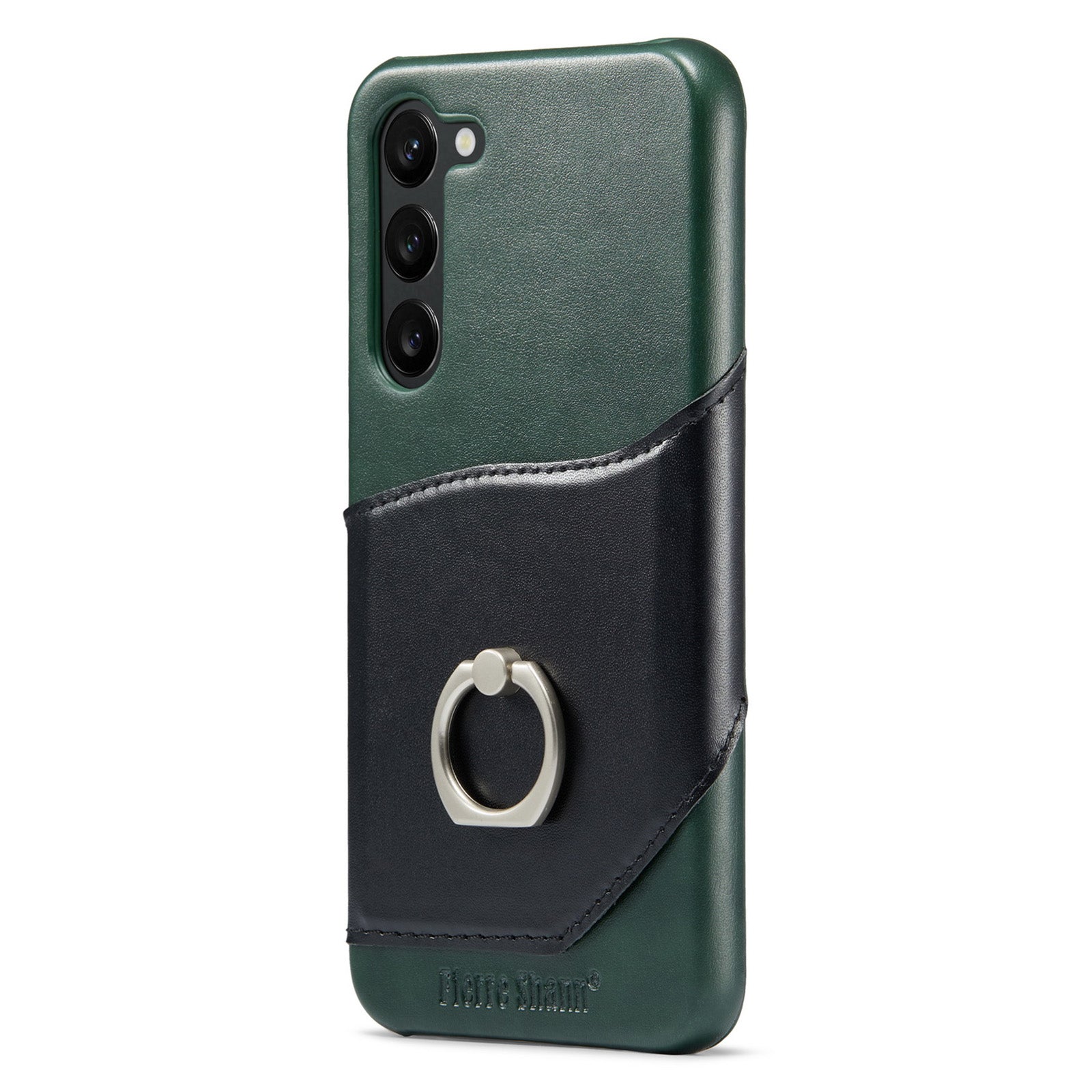 FIERRE SHANN For Samsung Galaxy S23 Rotary Ring Kickstand Phone Case Card Holder Genuine Leather PC Cover FIERRE SHANN For Samsung Galaxy S23 Rotary Ring Kickstand Phone Case Card Holder Genuine Leather PC Cover